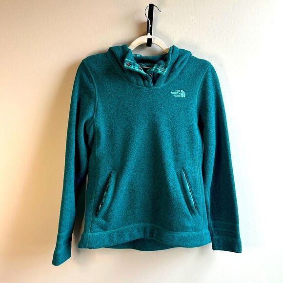 The North Face Plaid Detailed Teal Hooded Sweatshirt with Front Pockets M - Picture 1 of 6